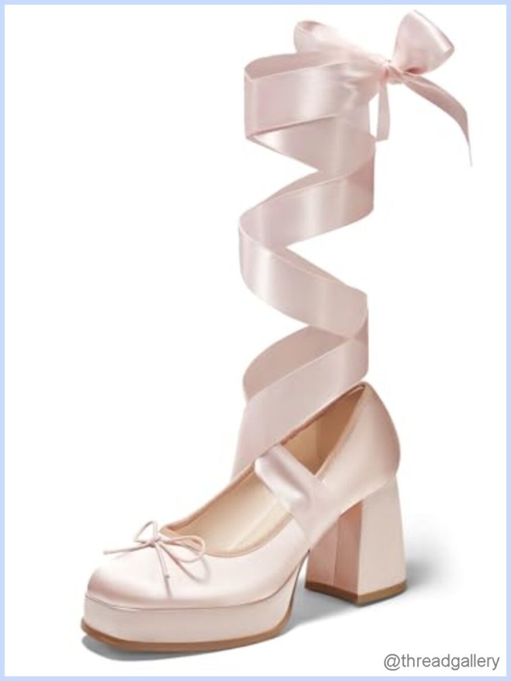 Coutgo Lace Up Platform Chunky High Heel Pumps Bow Square Toe Ballet Dress Shoes